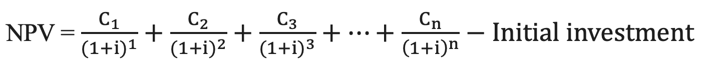 The formula for calculating NPV The formula for calculating NPV